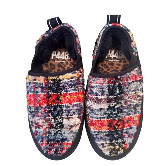 P448 Fuzzy Laby Slippers Size 38 US 7.5/8 Anthropologie Multi Colored Rubber Bot - Picture 2 of 8